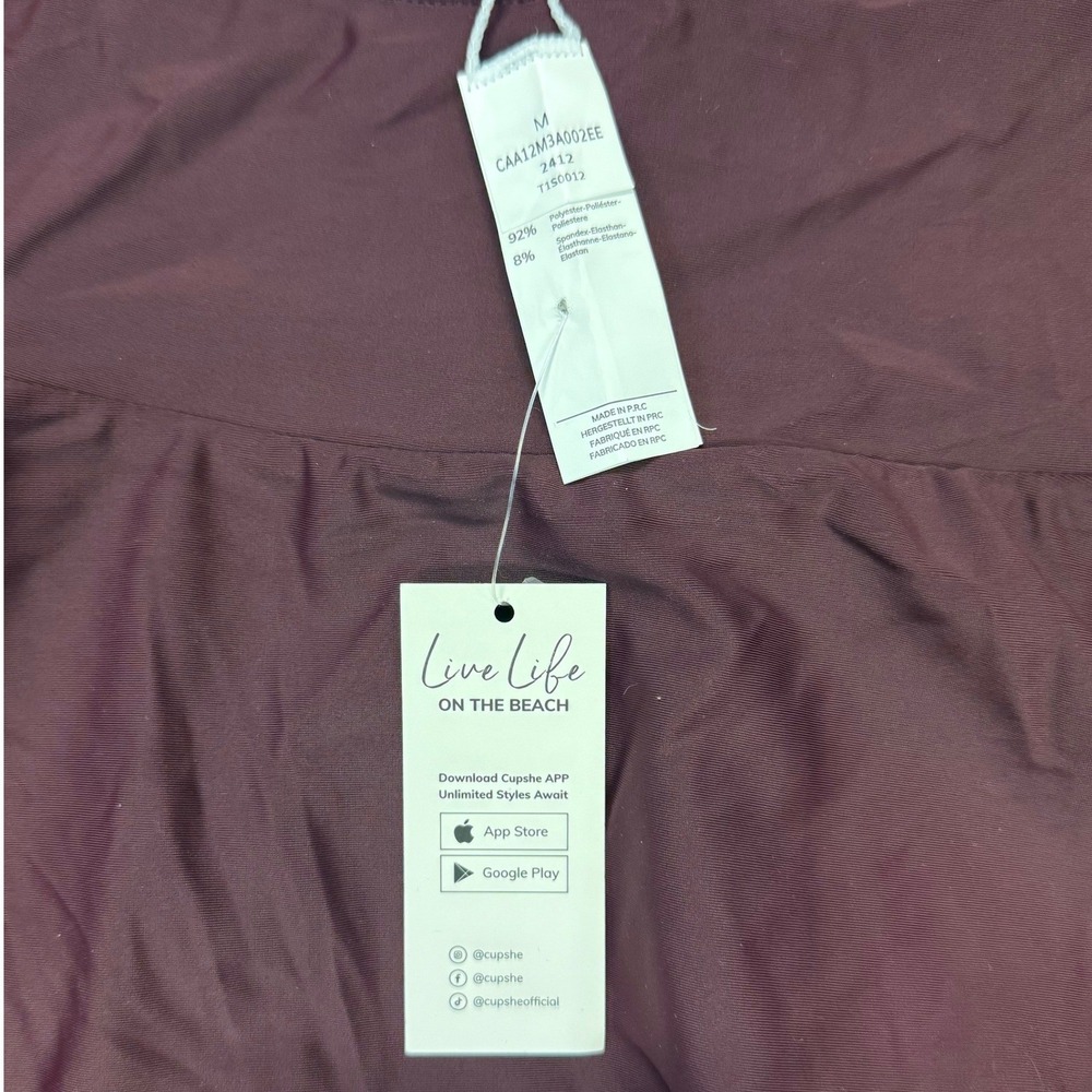 CUPSHINE NWT Burgundy Wrap Front Swim Dress Tummy Control One Piece Size M - Picture 3 of 5